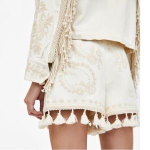 NWT Zara Embroidered Tassel Shorts